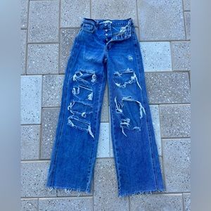 PacSun Ripped Wide Leg Baggy Medium Blue Jeans